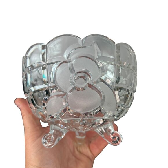 Vintage Footed Crystal Rose Glass Candy Dish Bowl 5" Diameter Snack Dish - Picture 1 of 6